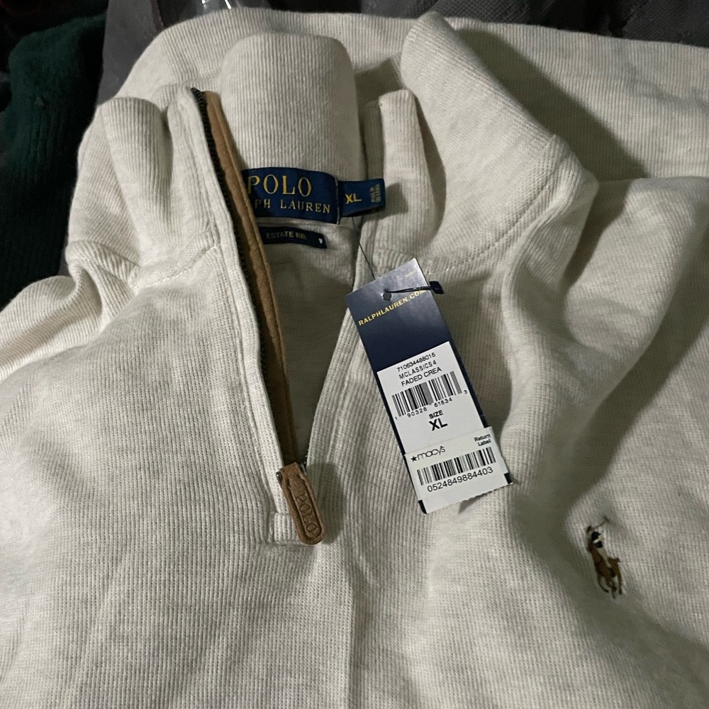 Mens long sleeve pull over sweater cream white